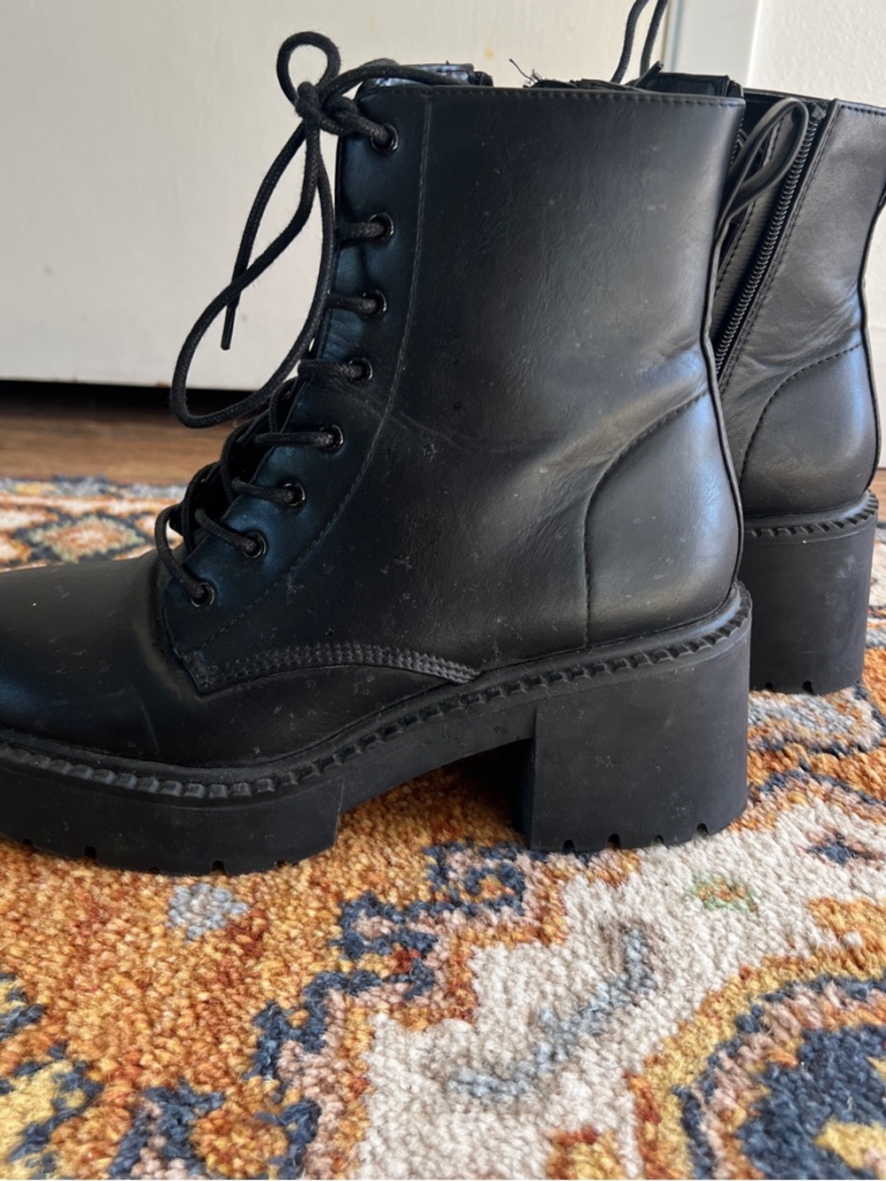 Black Lace-Up Combat Boots - Picture 3 of 6